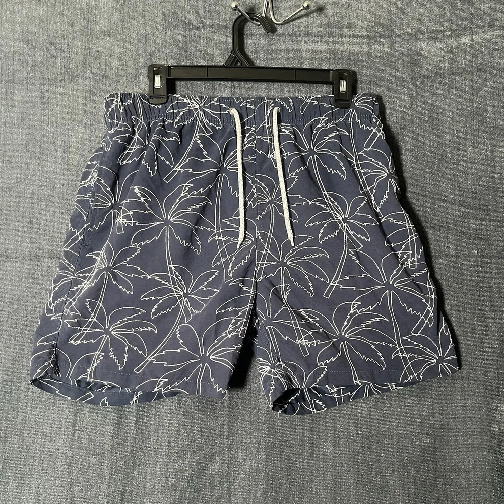 SURF8 Mens Swim Trunks Size Large L Navy Blue Embroidered Palm Tree Surf Shorts